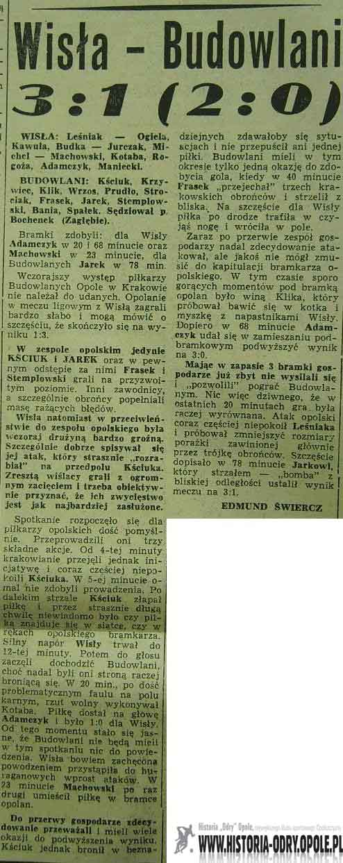 "Wisła" - "Budowlani" 3:1 (1958)