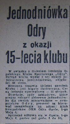Pierwsza książka o klubie wydana przez Prezydium Zarządu Odry