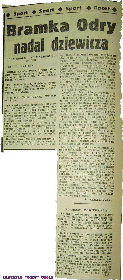 Relacja z meczu Odra - 1.FC Magdeburg 1:0